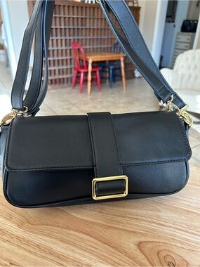 Madden Girl Black Shoulder Bag with Gold Buckle